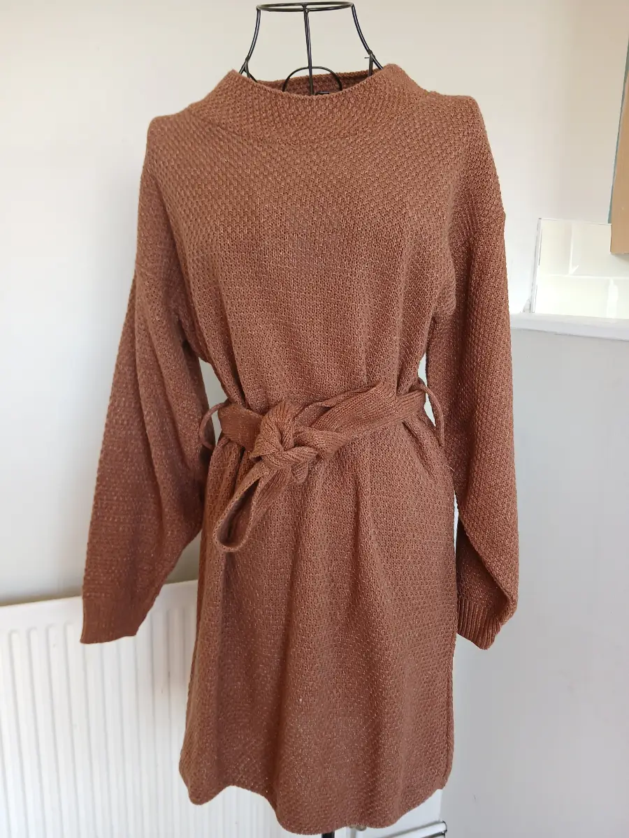 Glamorous Rust Brown Fleck Knit Belted Jumper Dress | Size UK 6 | New With Tags