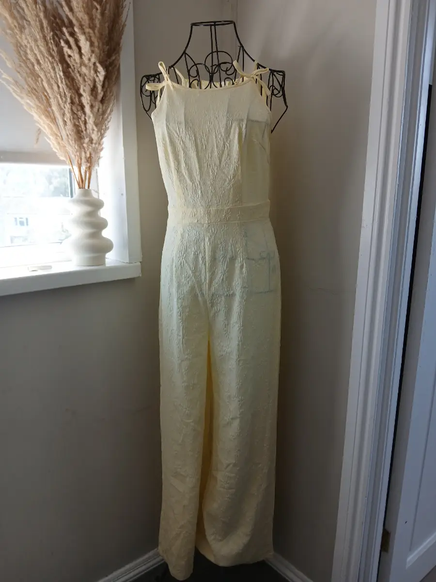 Powder Yellow Daisy Print Jumpsuit | Size S | NWT | Bow Straps | Wide Leg