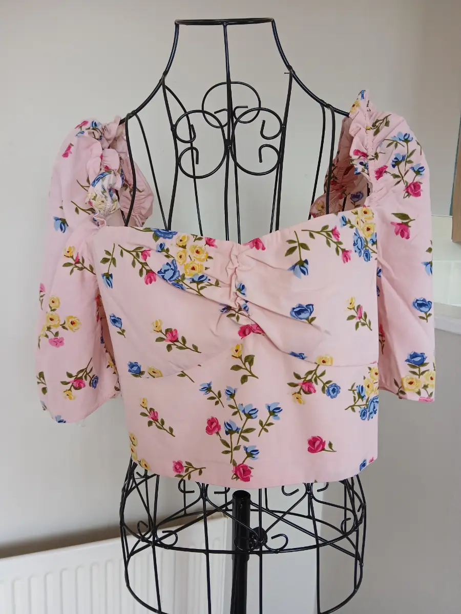 Collective The Label Pink Floral Puff Sleeve Crop Top | Size UK 14 | New With Tags