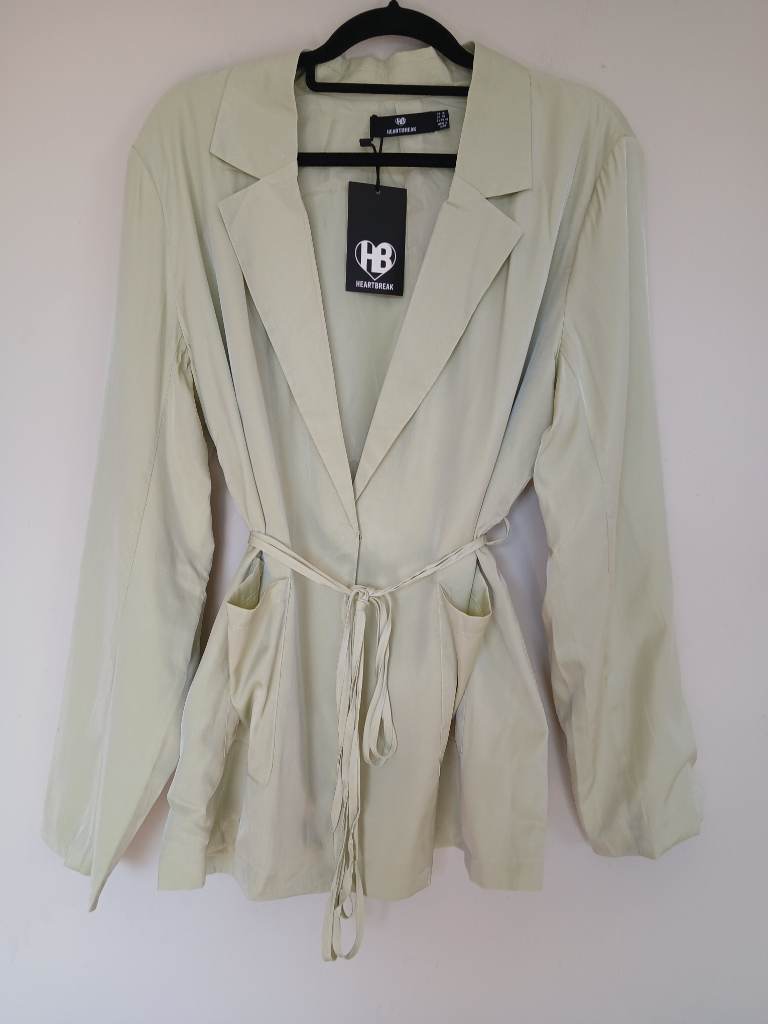 Heartbreak Tie Waist Blazer Jacket | Sage Green | UK 18 | BNWT