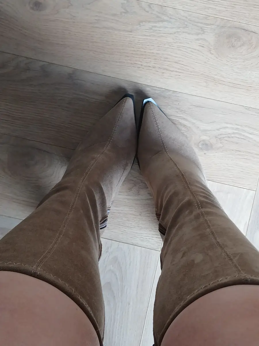Beige Faux Suede Mid Calf Boots | Size UK 6.5 | Block Heel Pointed Toe