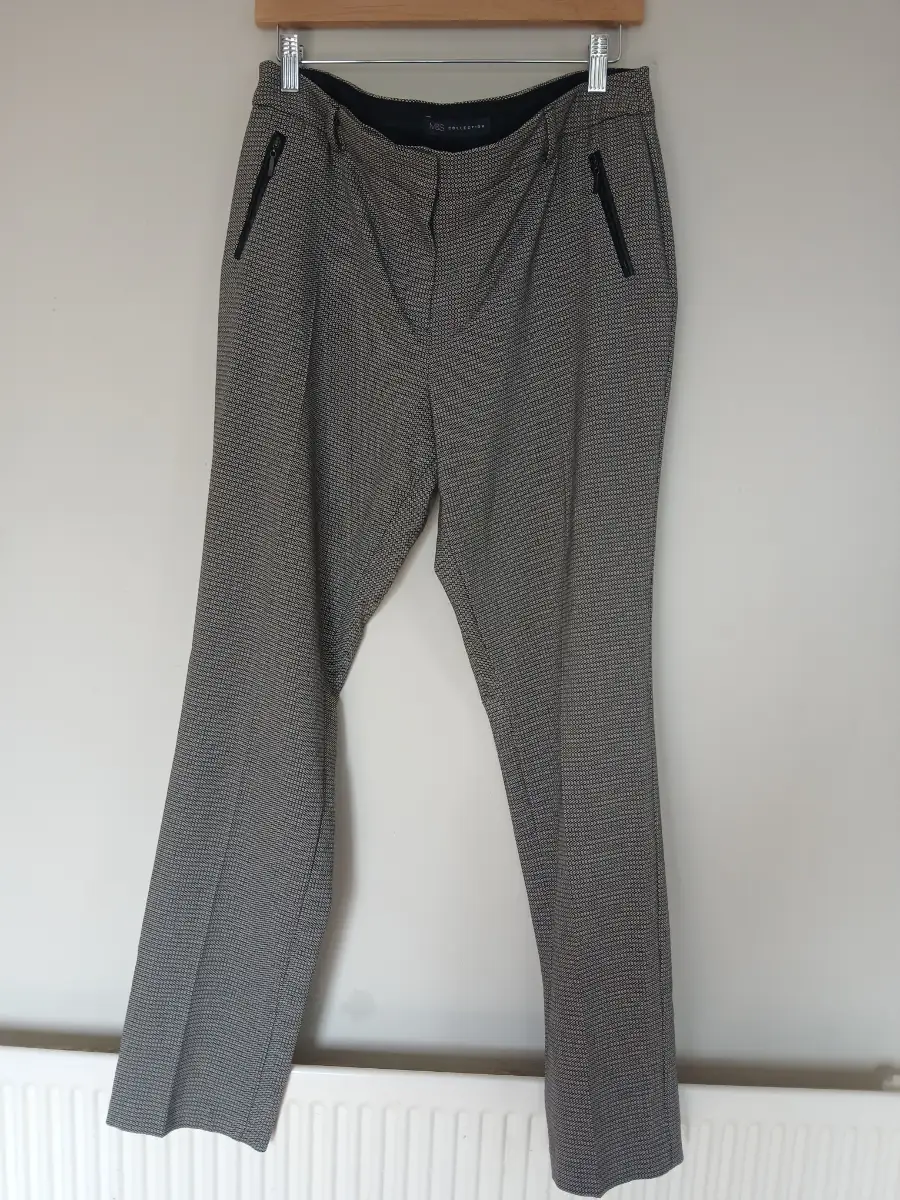 M&S Collection Smart Trousers | Grey Mix | UK 14 | Tapered Work Office