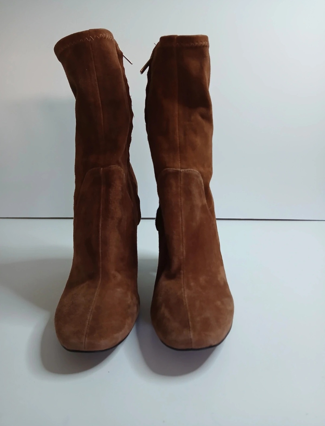 Zara Woman Brown Suede Ankle Boots | Block Heel | Zip Up | Size UK 6