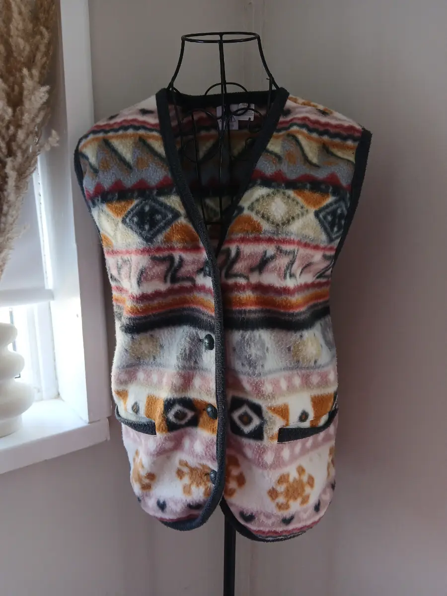 Vintage C&A New Fast Aztec Fleece Gilet | Multi Print | Size S UK 8‑10 | 90s Y2K