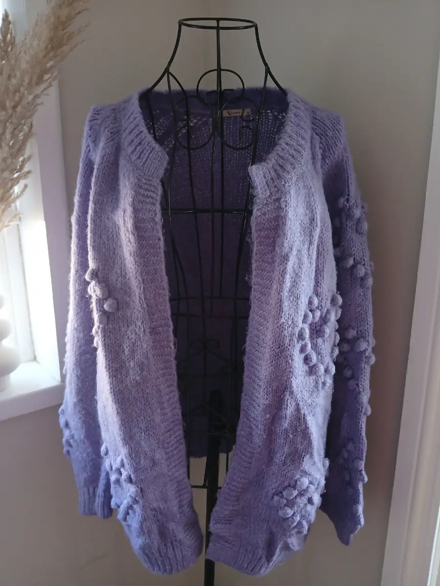 Lilac Bobble Heart Cardigan | TU | UK 16 | Chunky Knit | Soft | Cosy