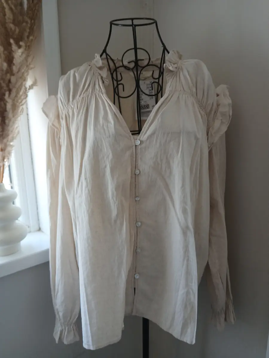 H&M Linen Cotton Blouse | Cream | Size L | Long Sleeve Button Front Top | NWT