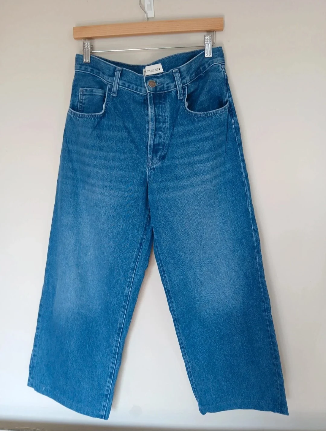 Zara Blue Wide Leg Cropped Jeans | UK 8 | High Waisted Culotte Denim Jeans