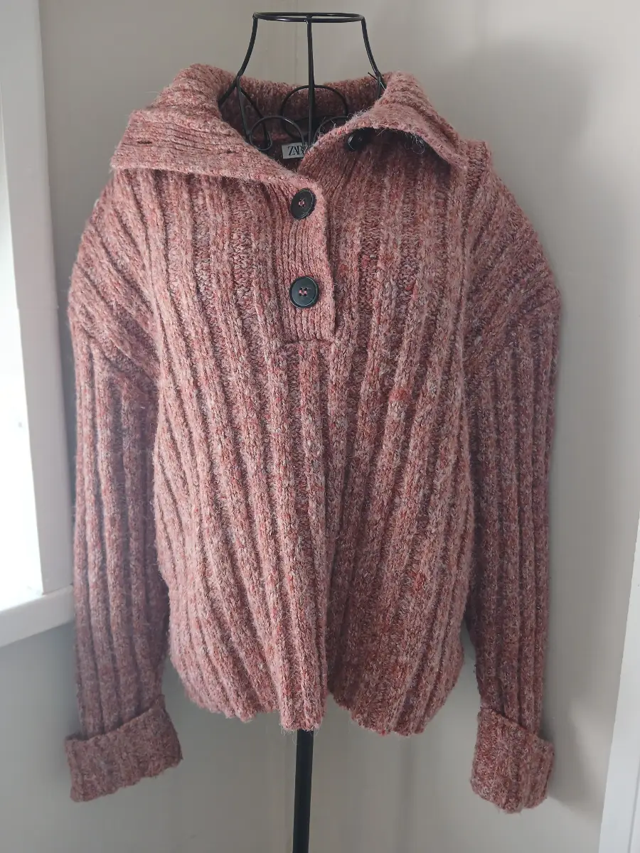 Zara Chunky Knit Jumper | Brick Red Marl | Size S | Ribbed | Button Neck | Cosy Winter