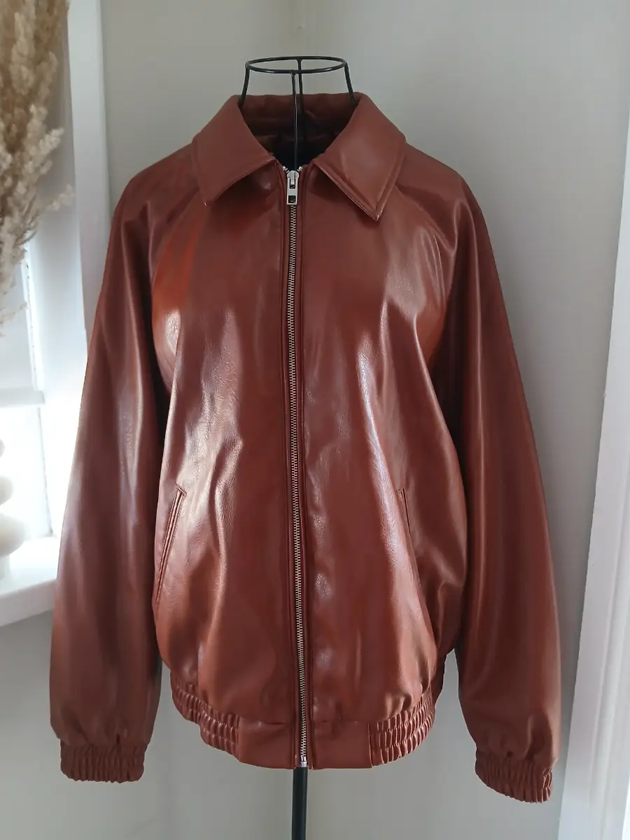 Zara Faux Leather Bomber Jacket | Cinnamon Brown | Size S UK 8‑10 | Retro 70s Style