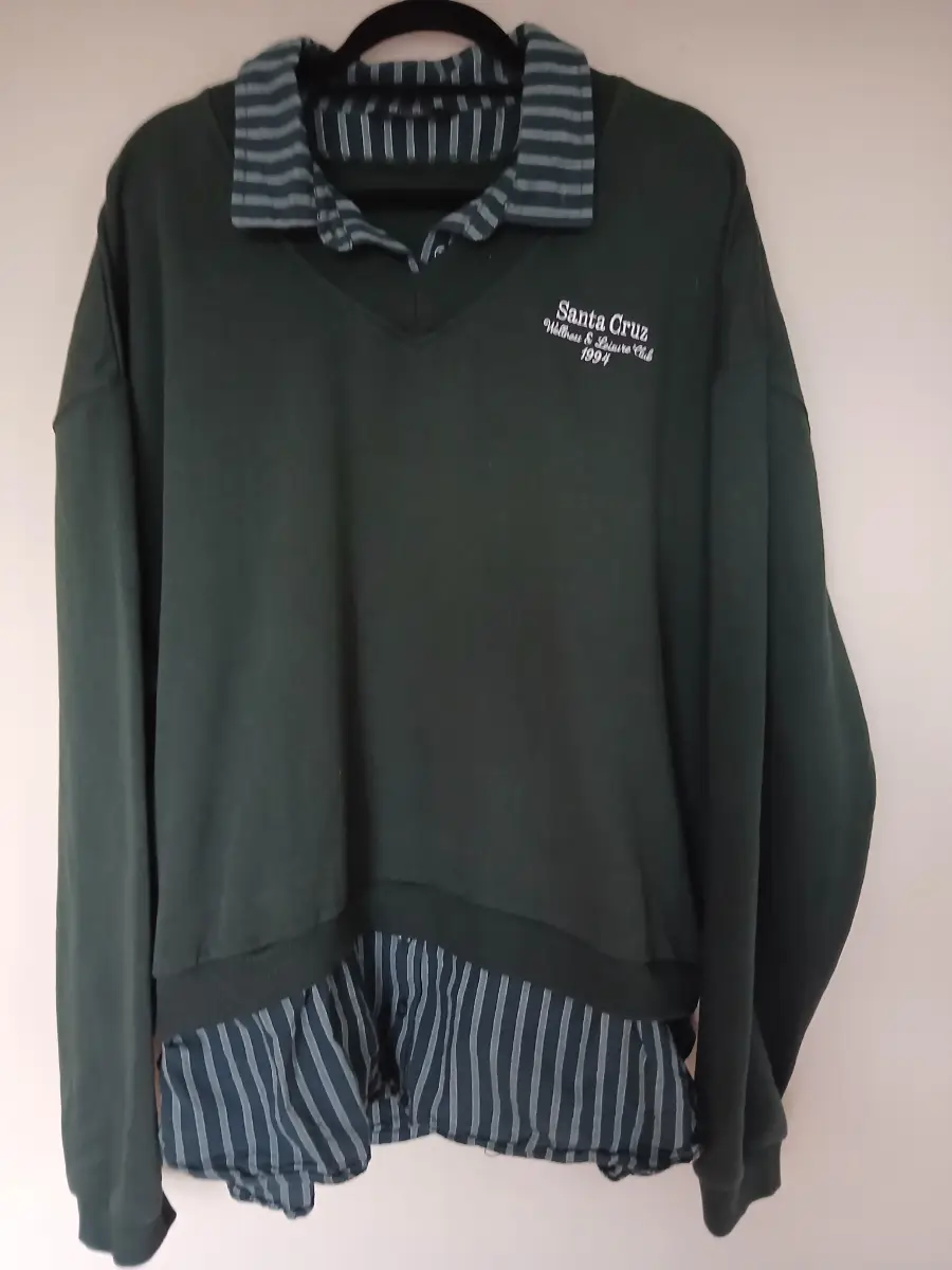 Layered Shirt Sweatshirt | Dark Green | Size 16-18 | Oversized | Preppy