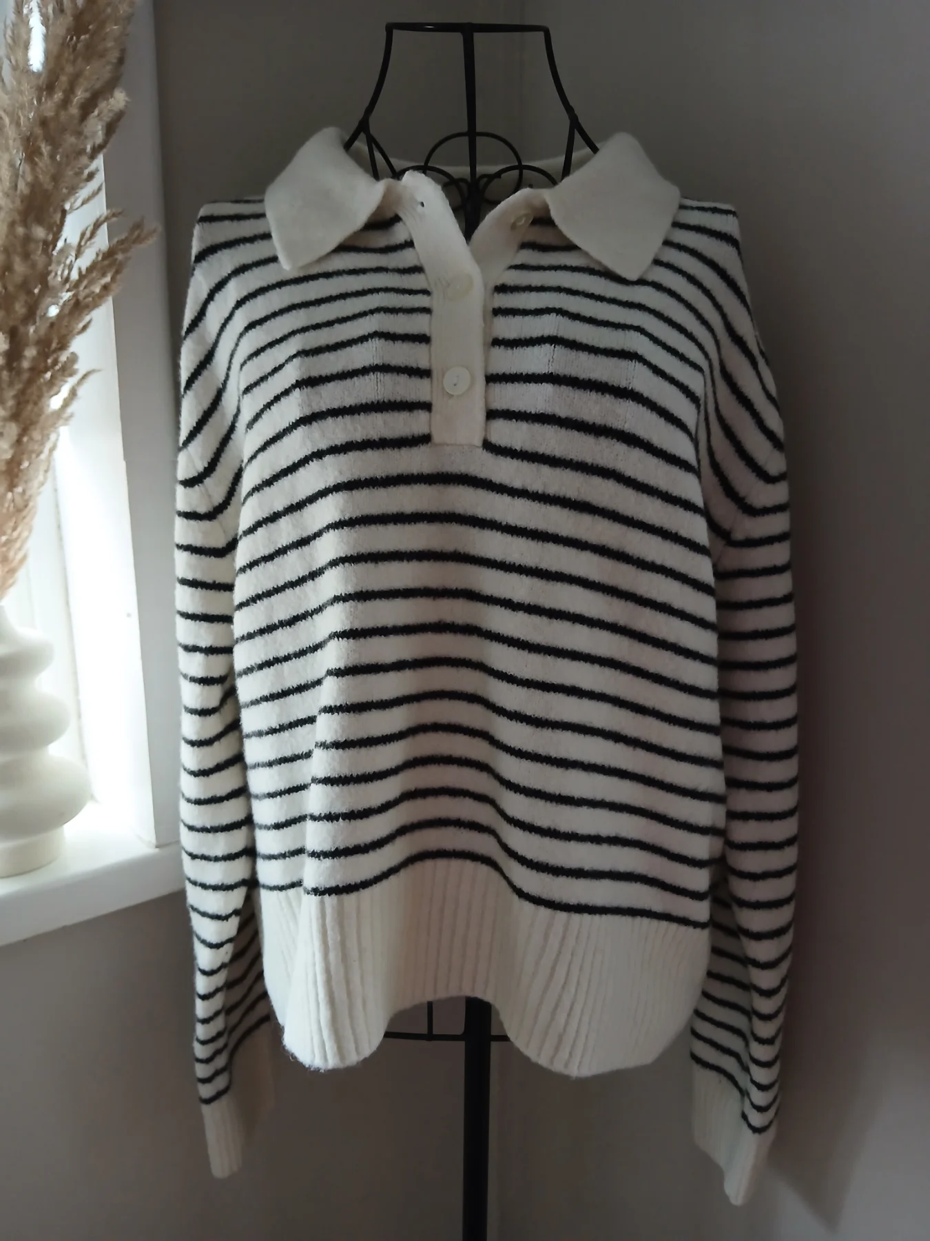 Primark Cream & Black Striped Polo Knit Jumper | Size XL | Excellent Condition