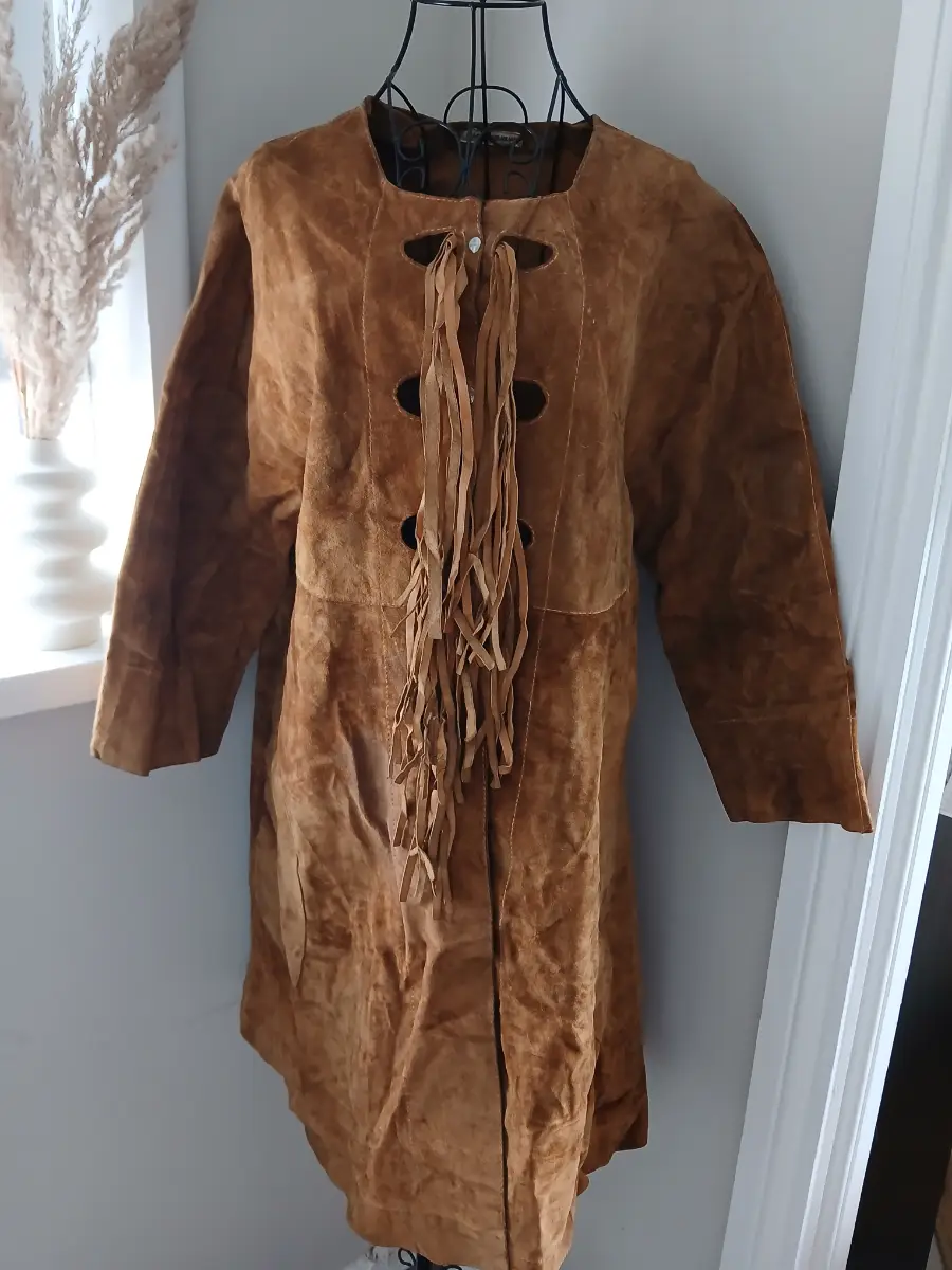 Tan Suede Fringe Coat | Tan | Fits 14-16 | Vintage | Genuine Suede