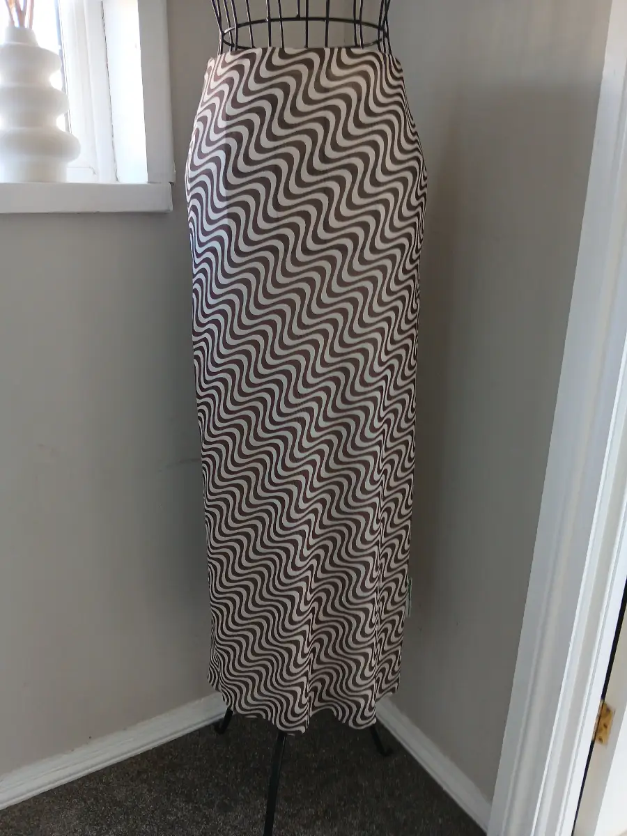 Zara Brown Cream Wavy Swirl Mesh Midi Skirt | Size S UK 8-10 | Y2K Style