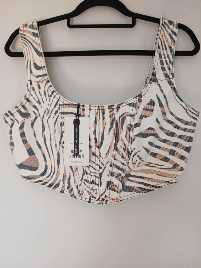 Zebra Print Cropped Corset Top | Cream | BNWT