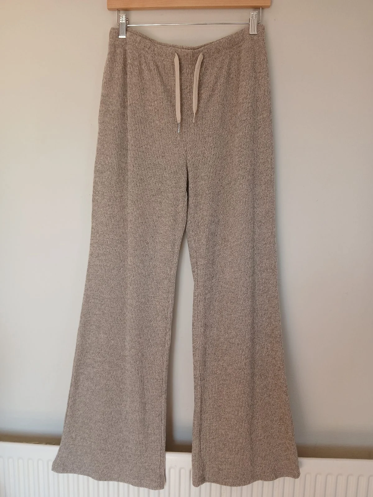 Beige ribbed knit flared trousers | Size M 10-12 | New without tags