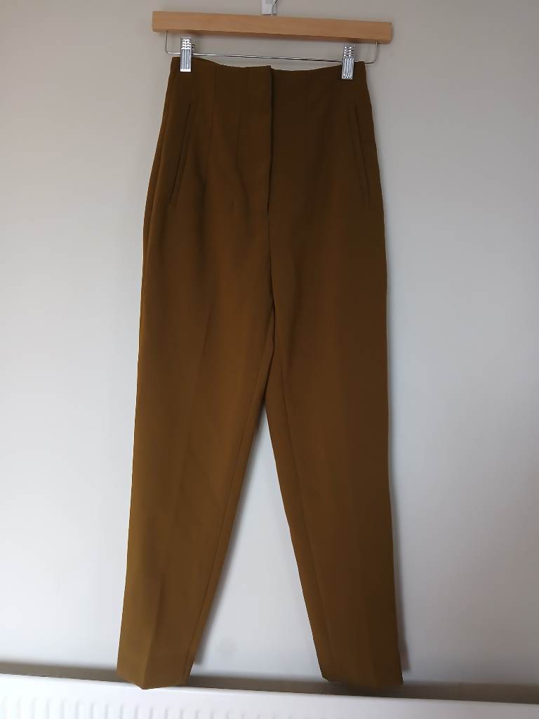 Zara High Waisted Tailored Trousers | Brown | XS
