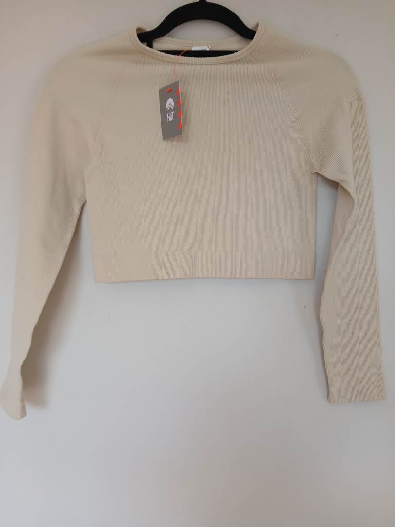 HIIT Cream Ribbed Long Sleeve Cropped Sports Top | Size L | BNWT