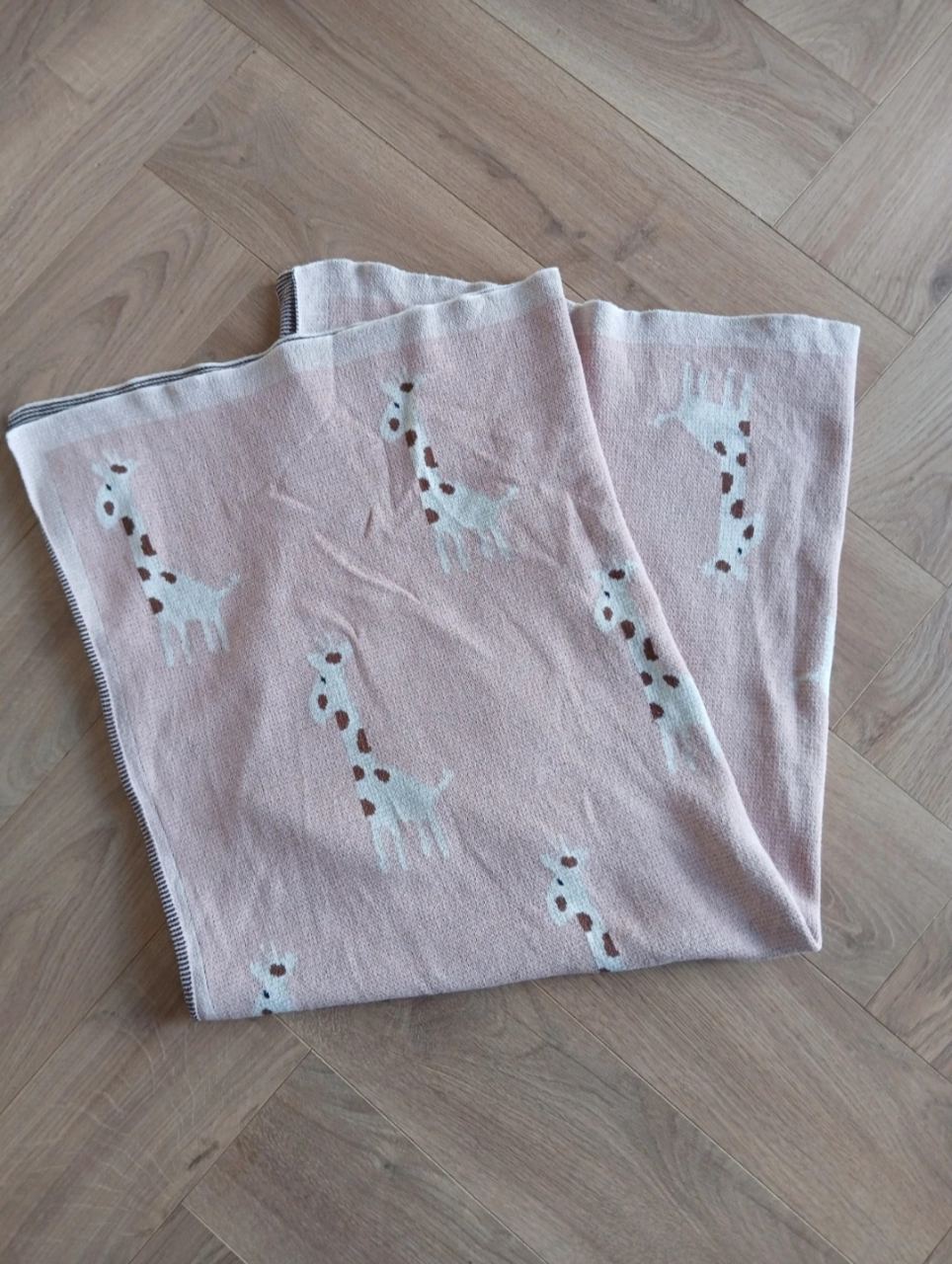 mimixiong Soft 100% Pure Organic Cotton Knitted Newborn Baby Blanket, Swaddle Blanket, Giraffe Pink