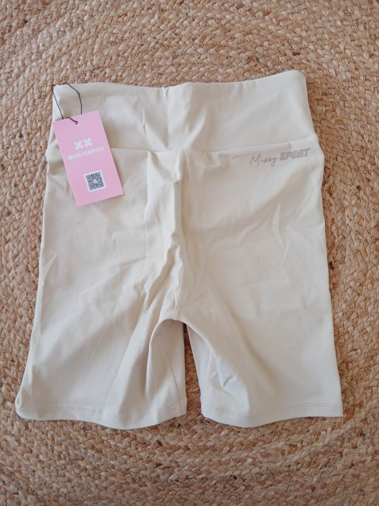 Missy Empire Sport Ruched Bum Gym Shorts | Cream | UK 8 | BNWT