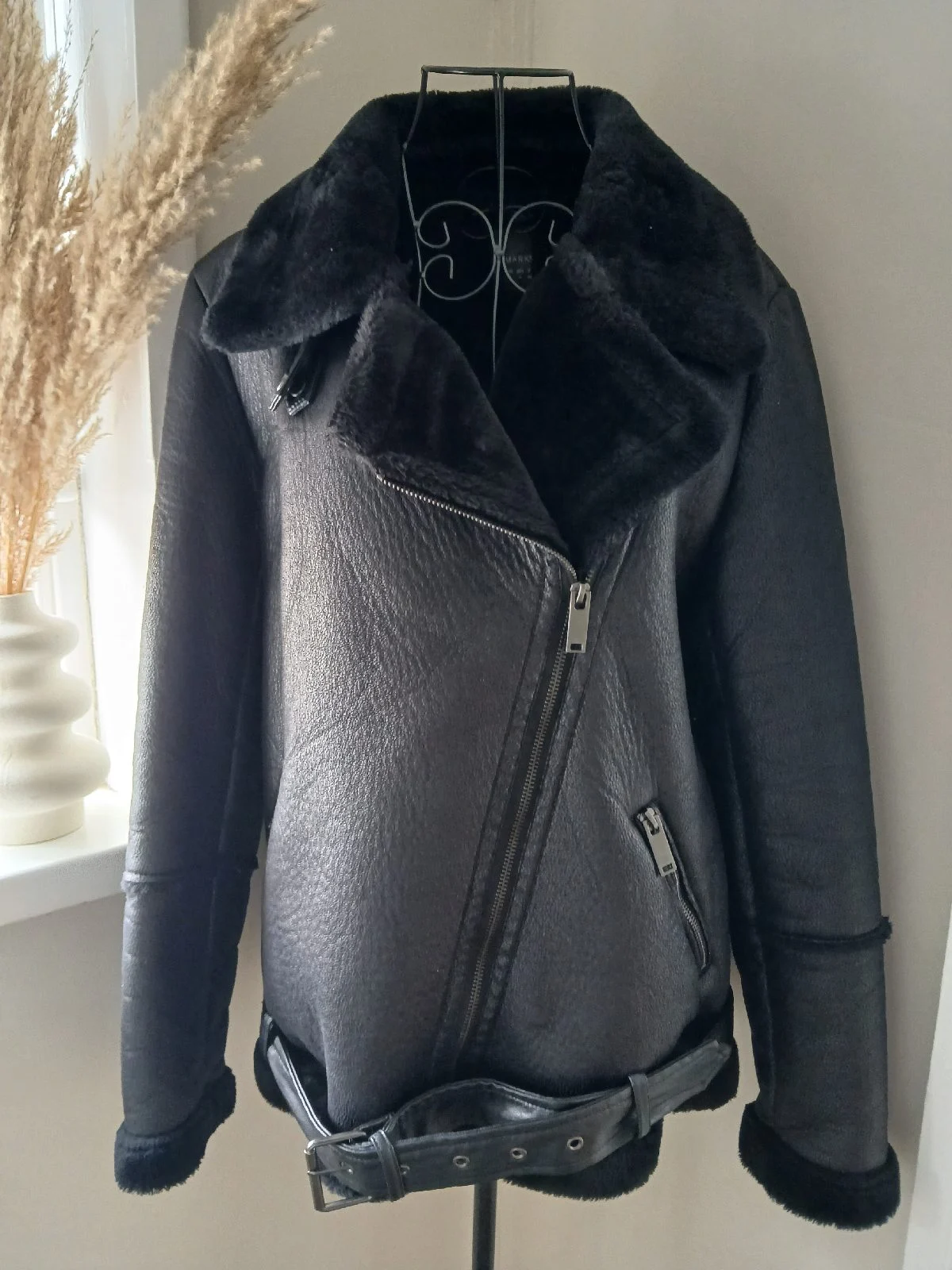 Primark black faux shearling biker jacket | Size 14 | Excellent condition