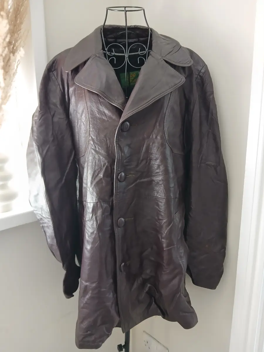 Vintage Series 500 Genuine Leather Coat | Dark Brown | Fits UK 14‑16 | Classic Button Through