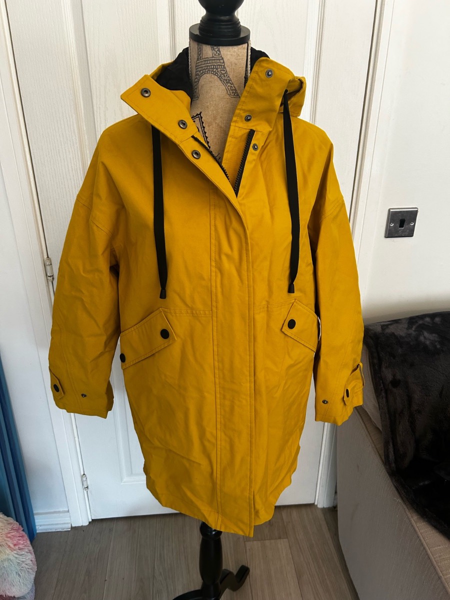 Four Seasons London Mustard Yellow Quilted Parka – Size XS – Hooded Winter Coat