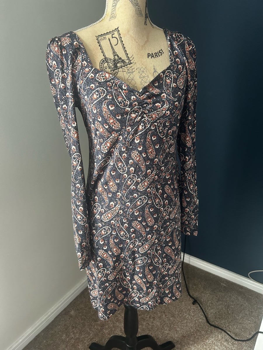 Boden Ruched Sweetheart Neck Dress – Navy Paisley Print UK 12