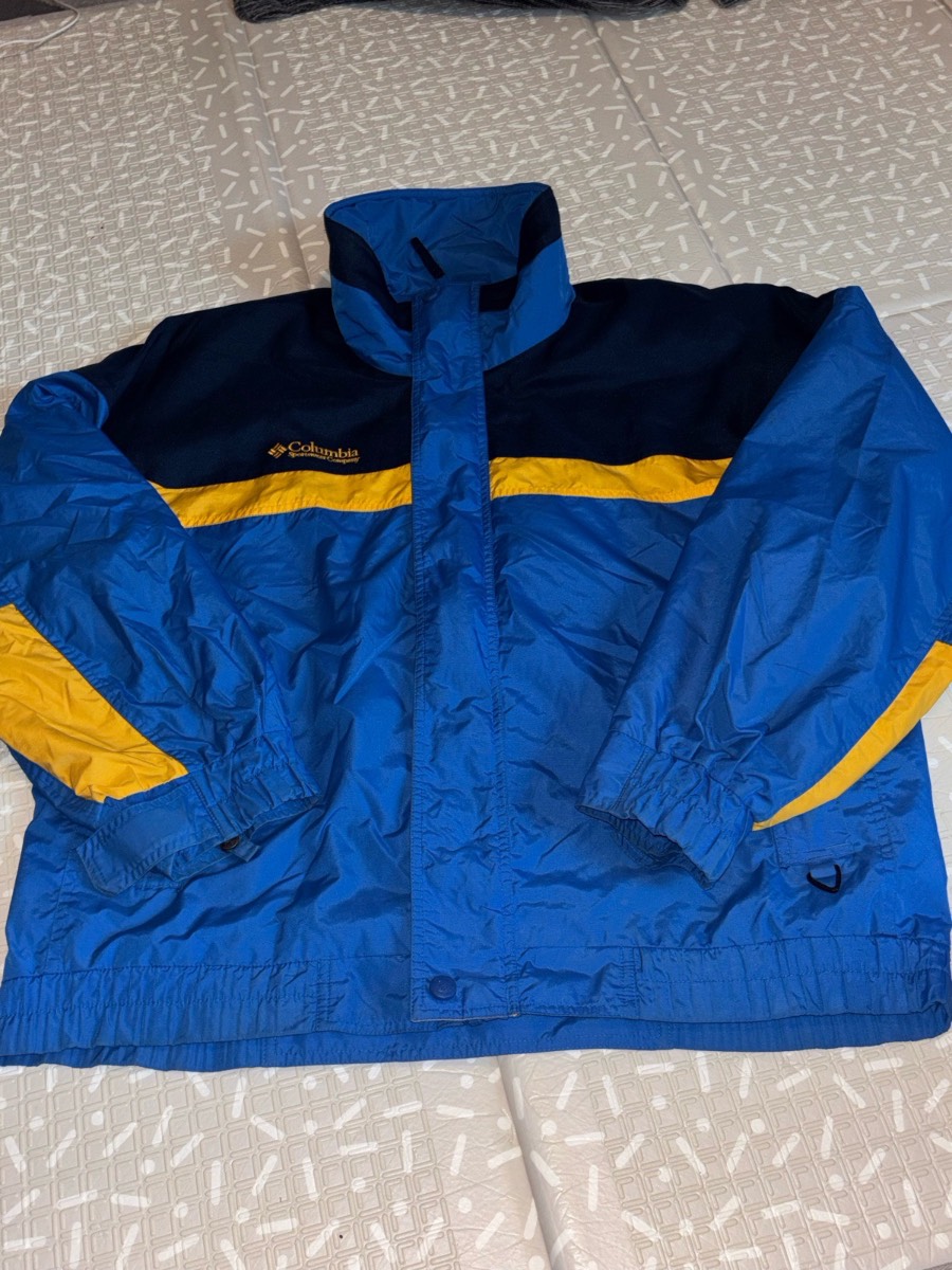 Columbia Bugaboo Jacket Winter Ski Coat Lined Mens Size L Blue Yellow