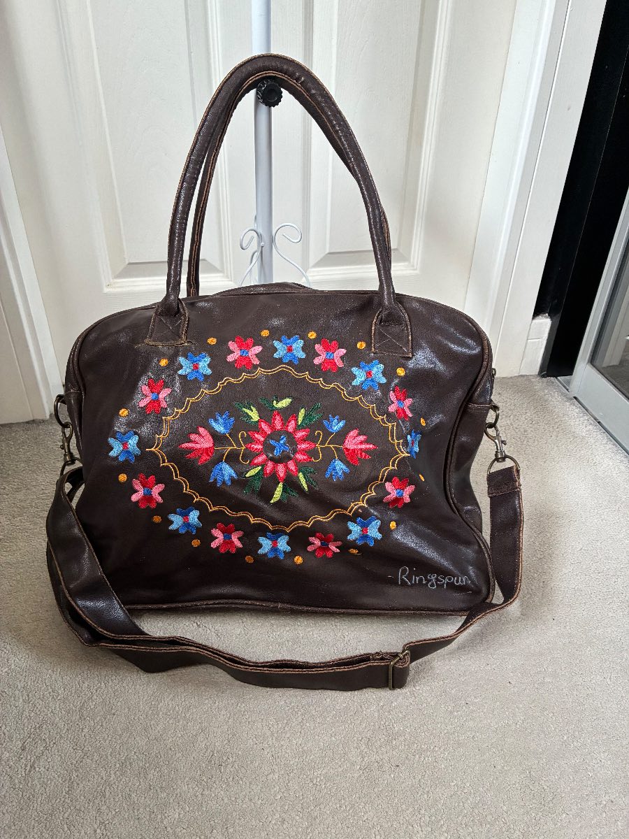 Vintage Ringspun Embroidered Floral Holdall Weekend Bag Boho Folk Y2K