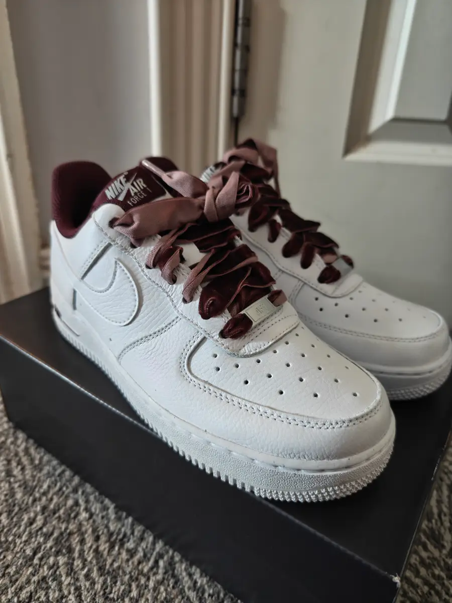 Nike Air Force one vintage with velvet burgundy laces retail for £95