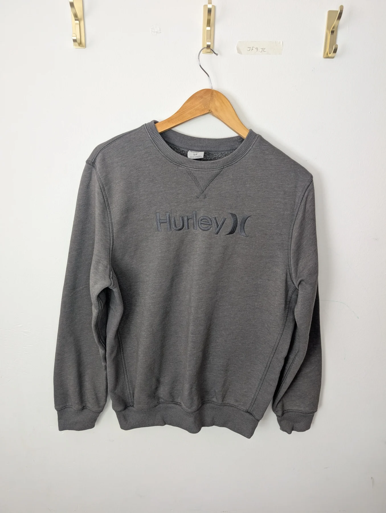 Hurley Grey Fleece Crew Sweatshirt Long Sleeve Tonal Logo Size S/P