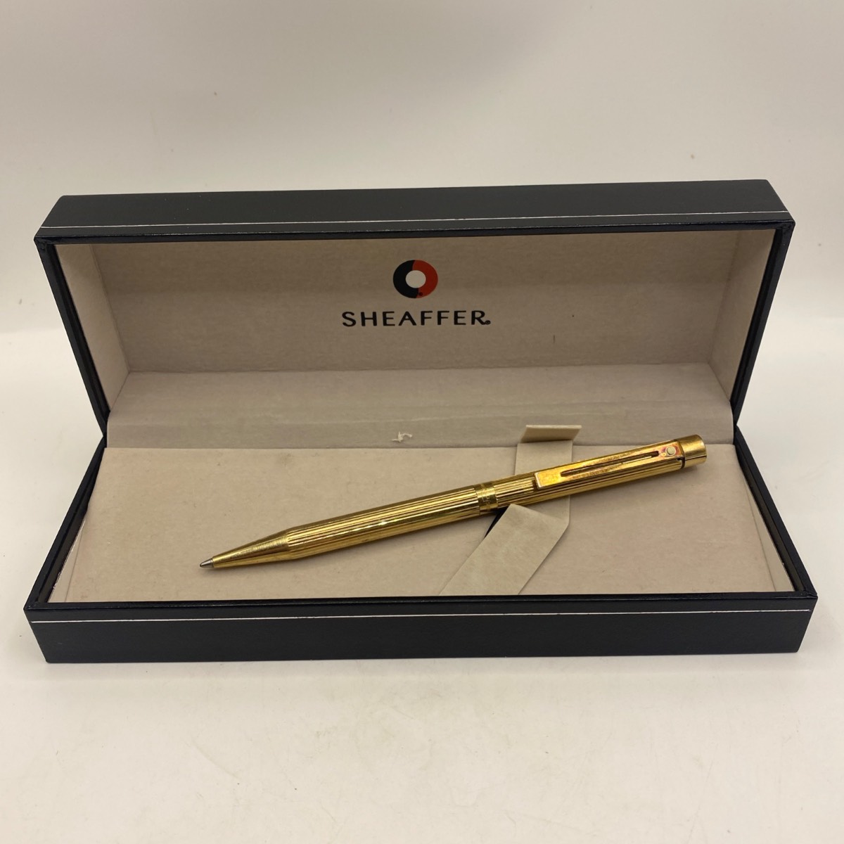 Vintage Sheaffer Gold Electroplated Ballpoint Pen In Box - WORKING!