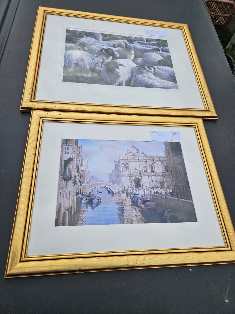 2x vintage limited edition pictures gold framed