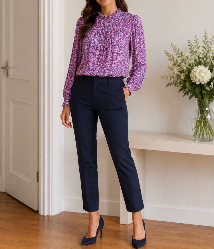 Scotch & Soda Women's Floral Blouse Size 8 Pink Purple Long Sleeve Ruffle Neck