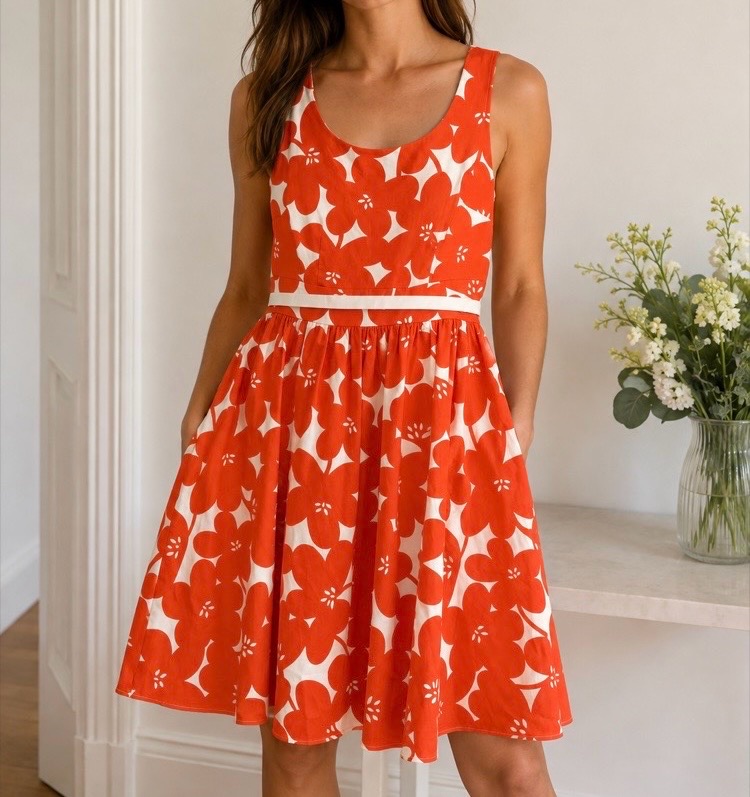 Boden Women’s Cotton Dress Size 12 Orange Floral Print Sleeveless A-Line Summer