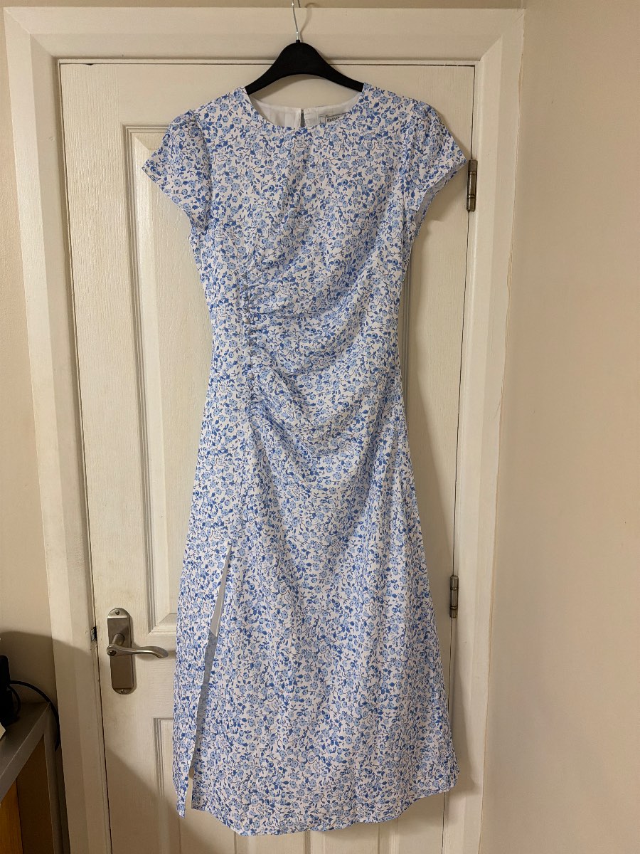 Rihoas Blue Ditsy Floral Midi Dress with Leg Split size S