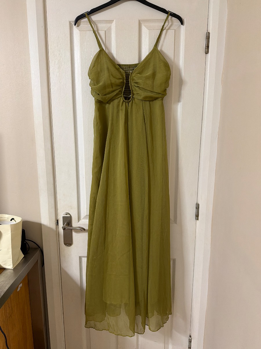 RIHOAS Olive Green Pleated Maxi Dress - Size S