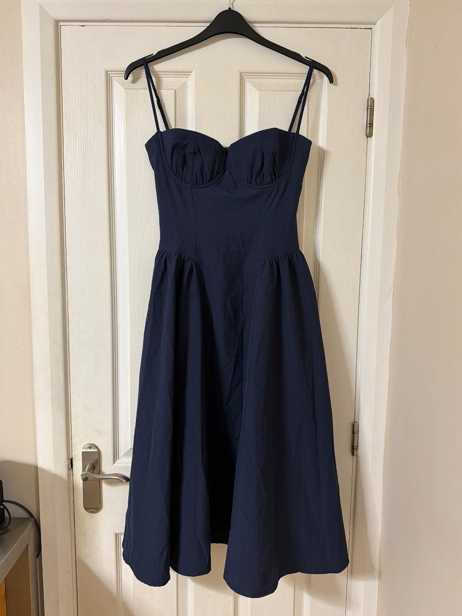 Almond Muse Navy Corset Midi Dress - Size S