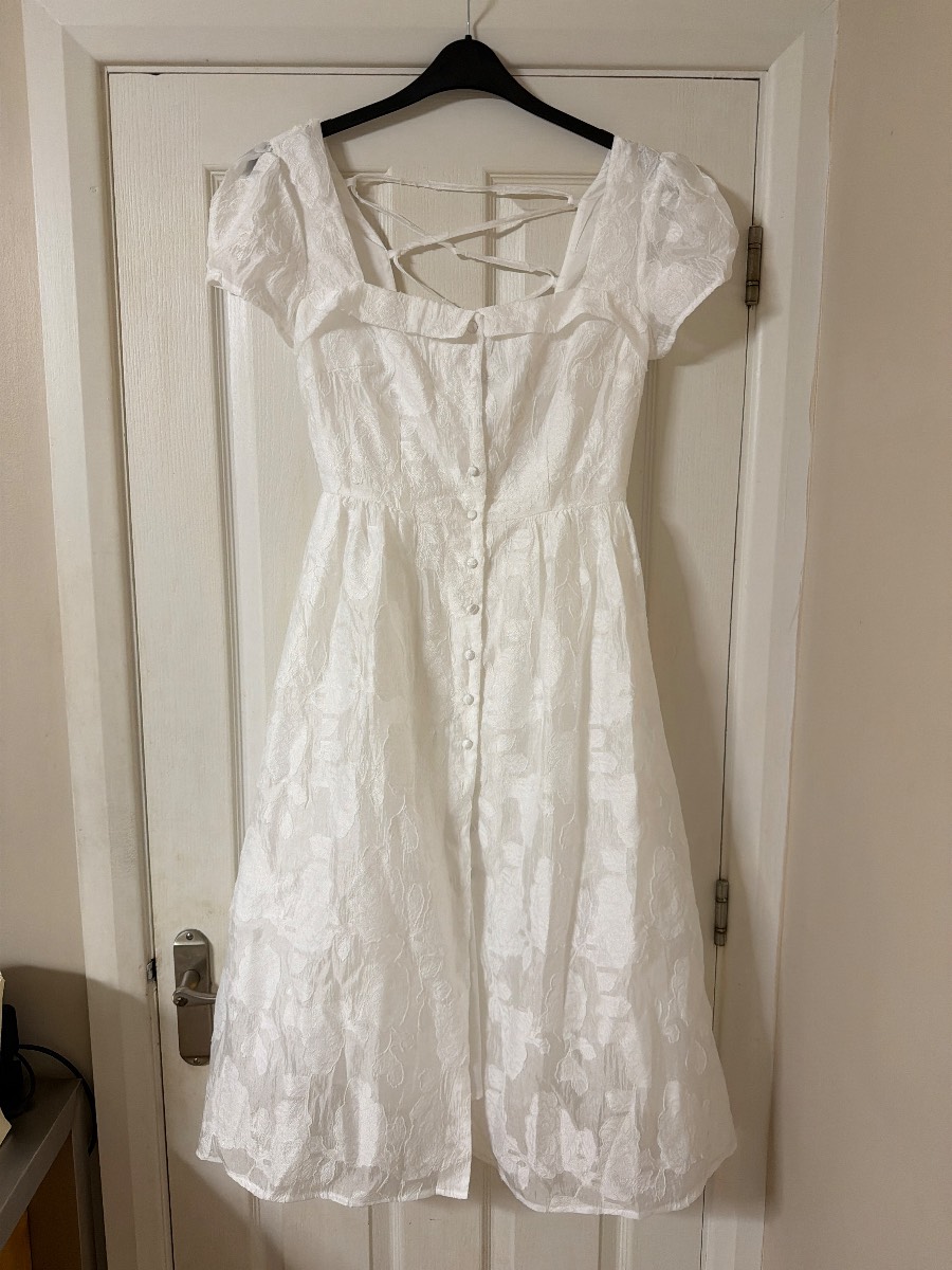 RIHOAS White Square Neck X Cross Midi Dress size S