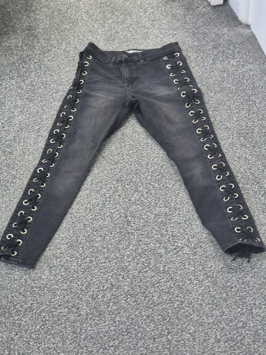 Topshop Moto Jamie Black Lace-Up Side Skinny Jeans UK 10 (W28 L30)