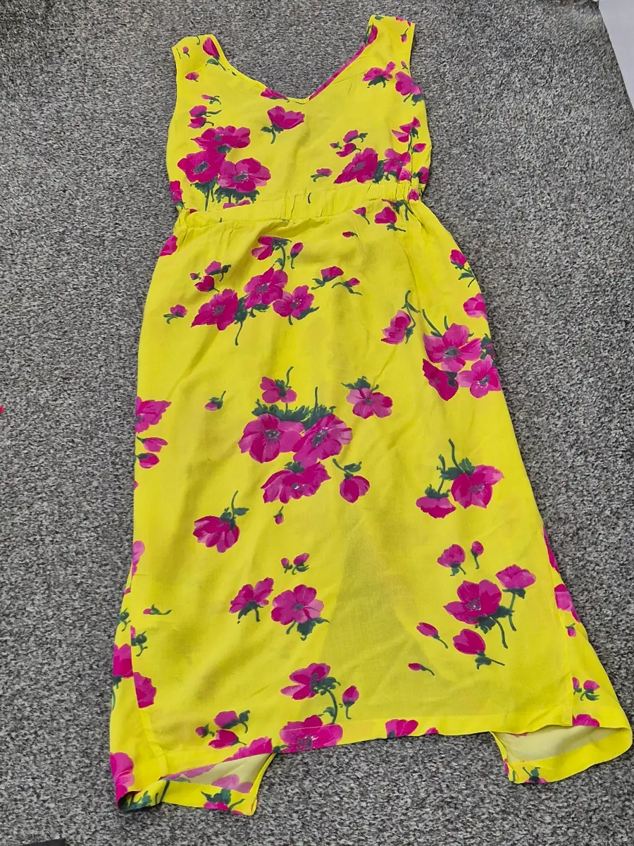 Warehouse Yellow Floral Midi Dress UK 10 | Pink Flower Print Sleeveless Summer Dress