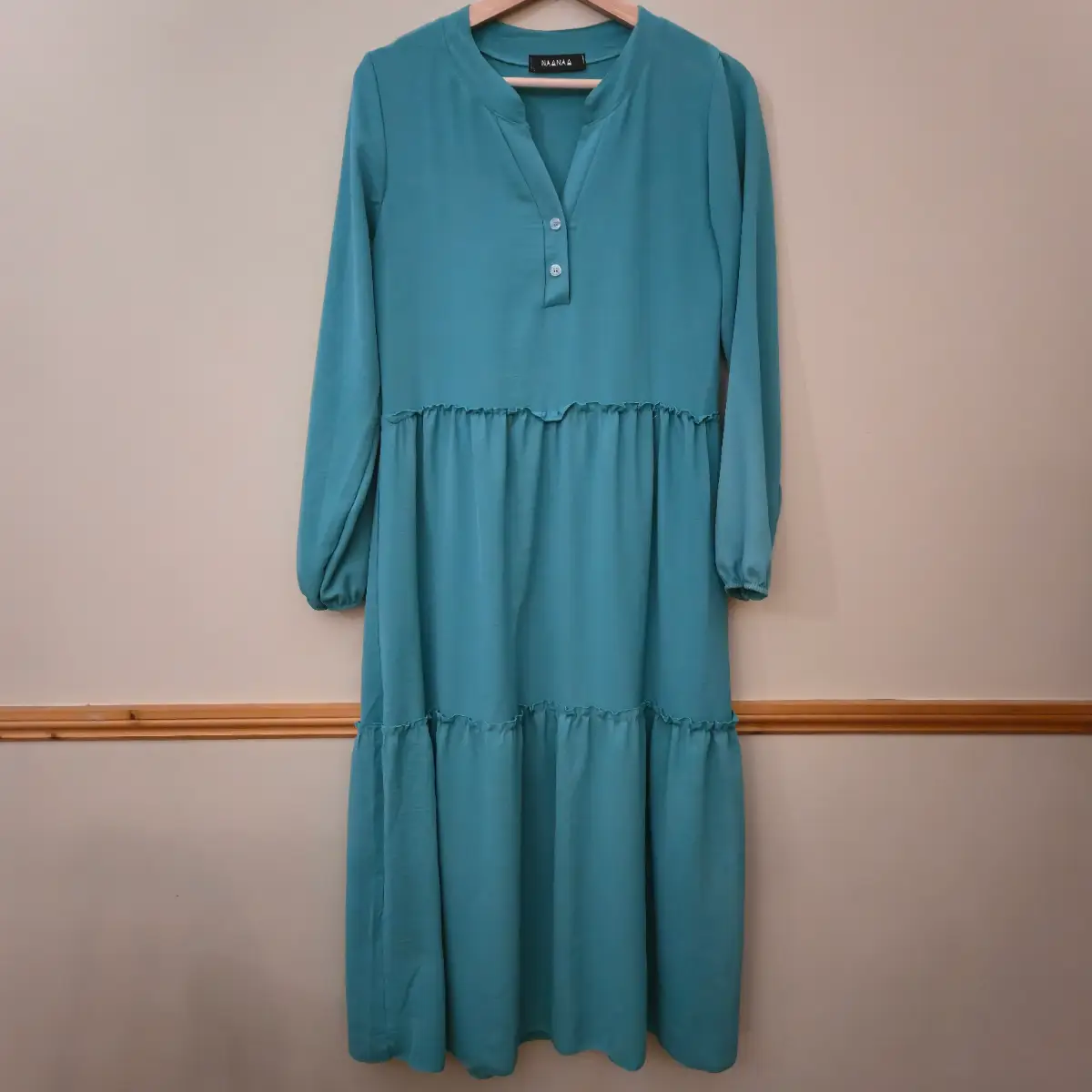 NAANAA Teal Tiered Maxi Dress | Approx UK 8-10 | Long Sleeve Made In Italy