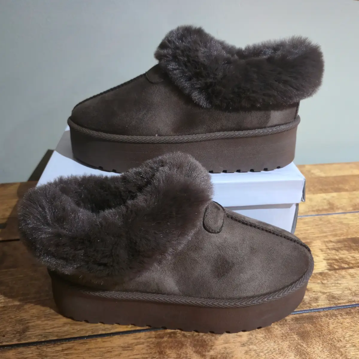 Brown Platform Faux Fur Slipper Boots New In Box Cosy Warm Indoor Outdoor