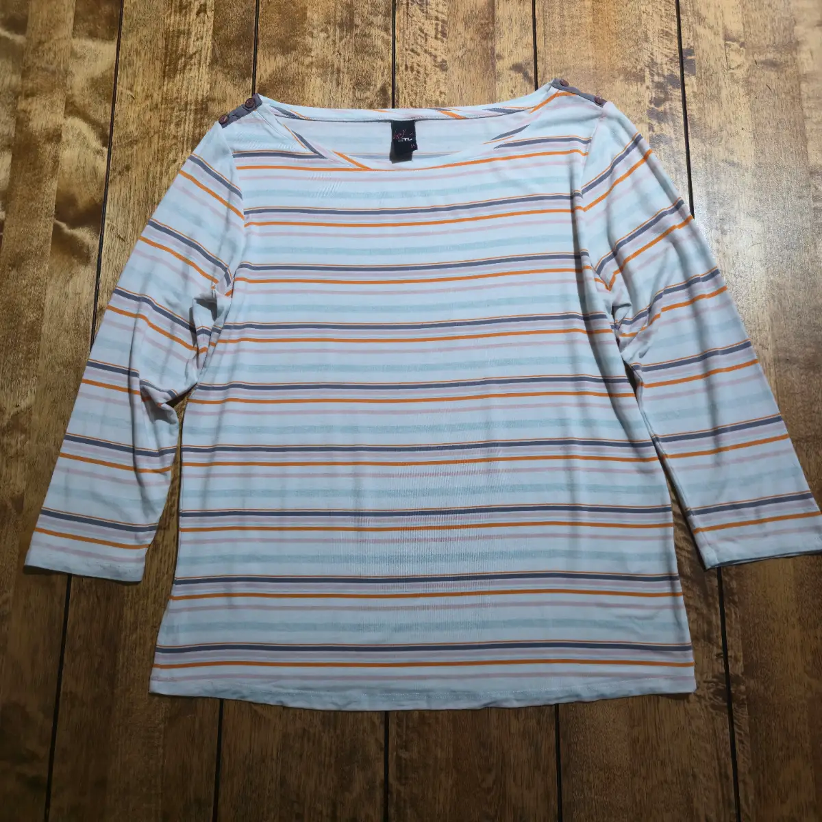 Gok Wan For Tu Striped Top | UK 16 | White Blue Pink Orange Purple | Shoulder Buttons