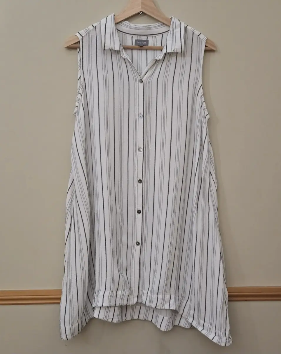 Phase Eight White Black Stripe Sleeveless Tunic | UK 10 | Oversized Button Shirt
