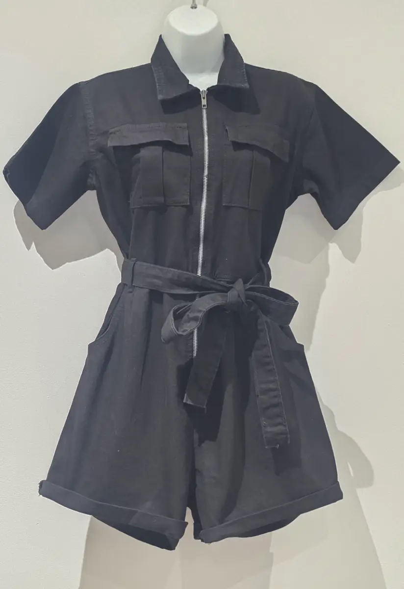 Women's Boohoo Black Playsuit With Large Pockets