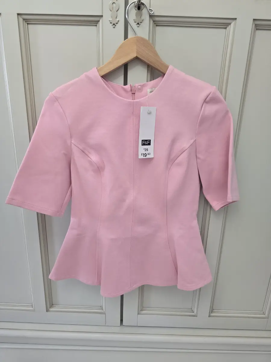F&F pink waisted fitted Tshirt top uk 8