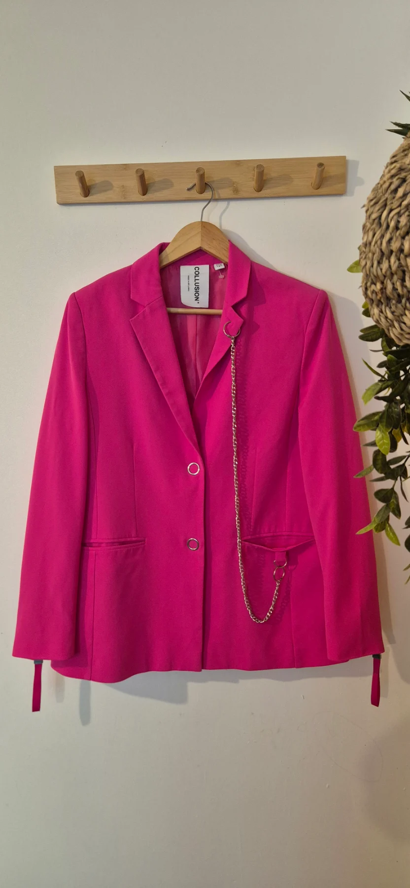 COLLUSION Pink Blazer Silver Chain Detail UK 8 Pristine Hot Fuchsia Jacket