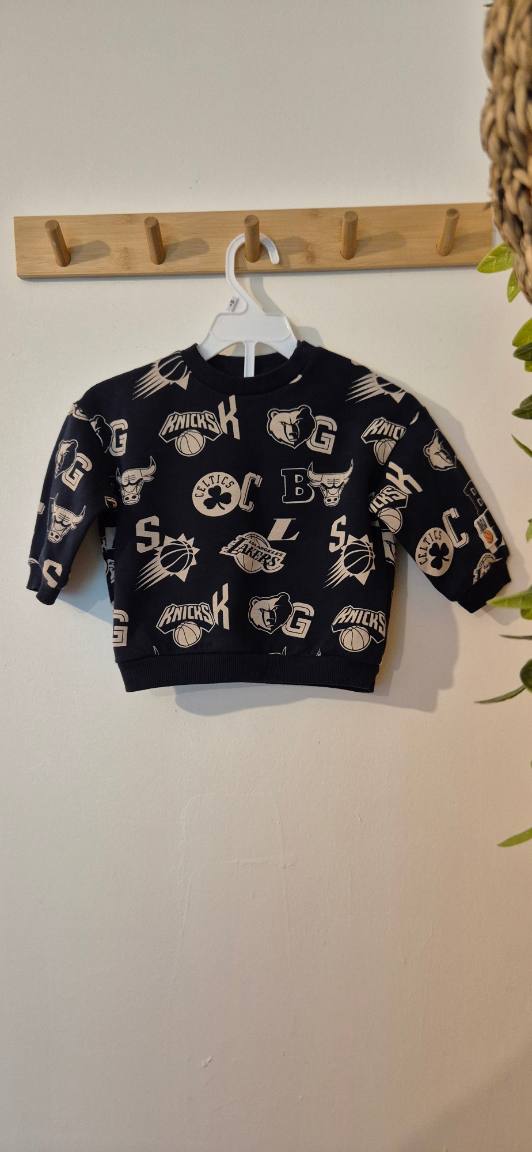 H&M Kids NBA All-Over Print Sweatshirt Navy Blue 9-12 Years Excellent Condition