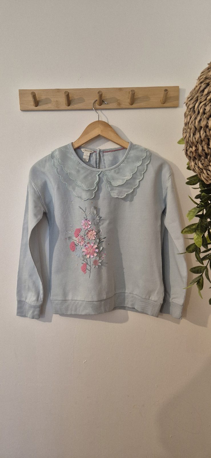 Monsoon Girls Blue Floral 3D Frill Collar Sweatshirt Jumper 12-13 Years